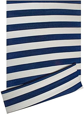 DII Outdoor Rug Collection Reversible Woven Polypropylene Plastic Straw Mat, 4x6-Feet, Navy & White
