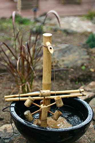 Bamboo Accents Water Fountain with Pump, Backyard Pond Kit, Large 18 Inch Adjustable Style, Smooth Split Resistant Bamboo, Natural Bamboo Fountain