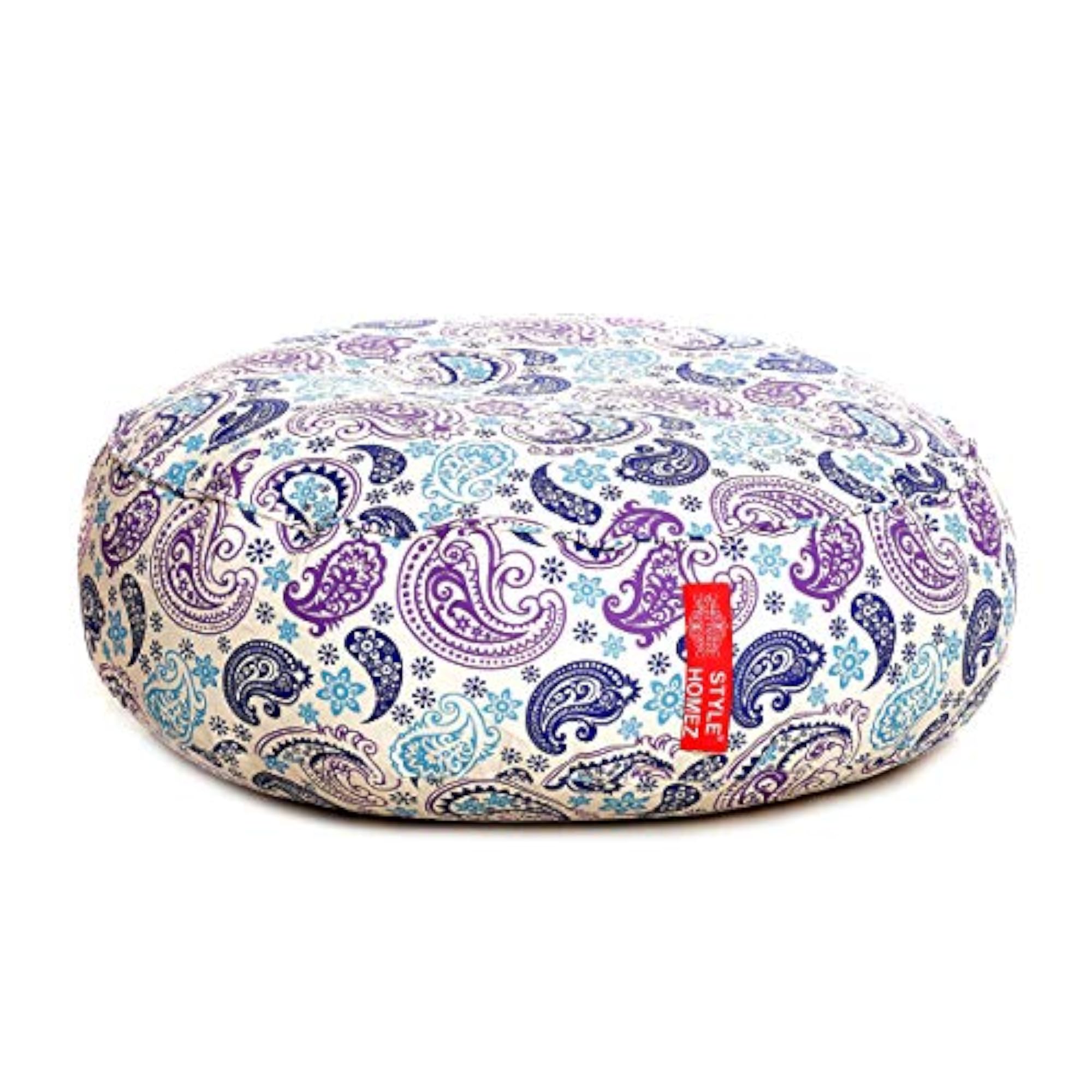 Cotton Canvas Paisley Printed Round Floor Cushion XL Size