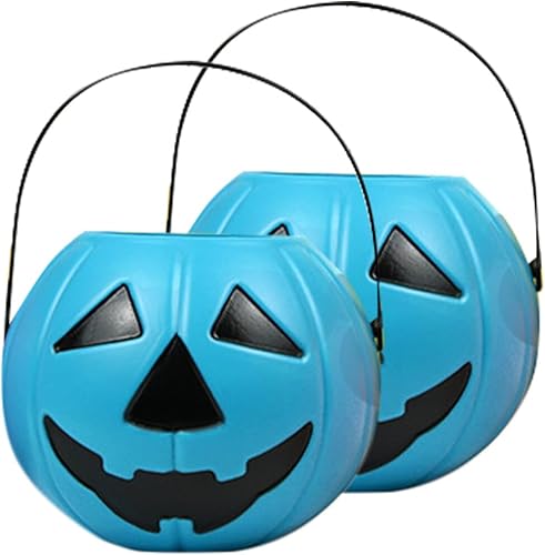 Cubo de calabaza 2 piezas cubo de calabaza de plástico Halloween calabaza caramelo titular con asas para suministros de truco o trato, cubo de