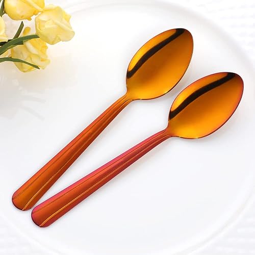 Miniatura 5 de QIBOMOON - Juego de cucharas de té de acero inoxidable para el hogar, cocina, restaurante, juego de 12 a 5.86 pulgadas, rojo mágico