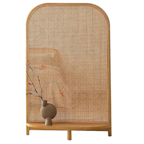 Separador de habitación de madera maciza con tejido de ratán retro, pantalla de división independiente para sala de estar, entrada y dormitorio