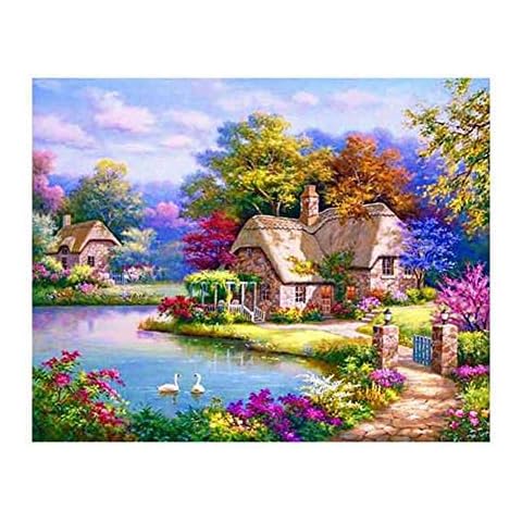 DIY 5D Diamond Painting Kits for Adults Full Drill Diamond Painting for Home Wall Decor Gift Riverside Cottage 15.7 × 11.8in 1 Pack by Greatmin Cover