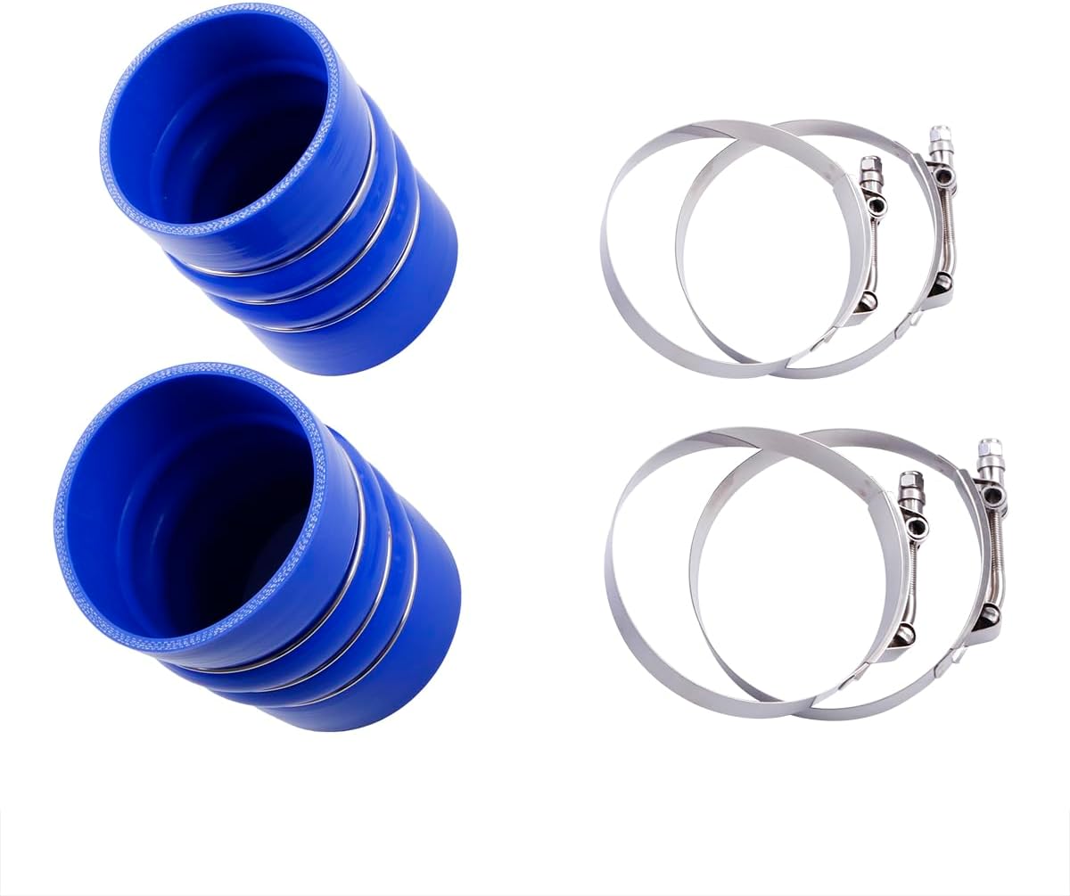 ID 4" Silicone CAC Charge Air Intercooler Hump Heavy Duty Hose Boot Set 4" x 6" with stainless steel T-Bolt Clamps,Cooler Intake Kit Turbo Coupler 2 PCS Blue