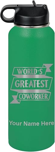 Miniatura 54 de LaserGram Personalized Water Bottle, World's Greatest Coworker, Stainless Steel Double Wall Vacuum Insulated with Flip Top Straw, Custom Engraved