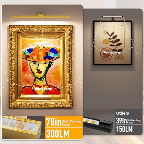 Image of Afyuol Picture Lights for Wall, Battery Operated Picture Light 24in Gallery Light for Paintings CCT Dimmable Recharging Battery Wall Light with Remote Control for Living Room Gallery Dartboard