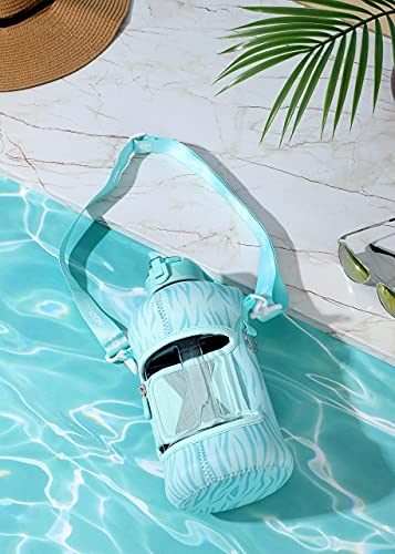 H2O Capsule 2.2L Half Gallon Water Bottle with Storage Sleeve and Covered Straw Lid – BPA Free Large Reusable Drink Container with Handle - Big Sports Jug, 2.2 Liter (74 Ounce) Teal Tiger