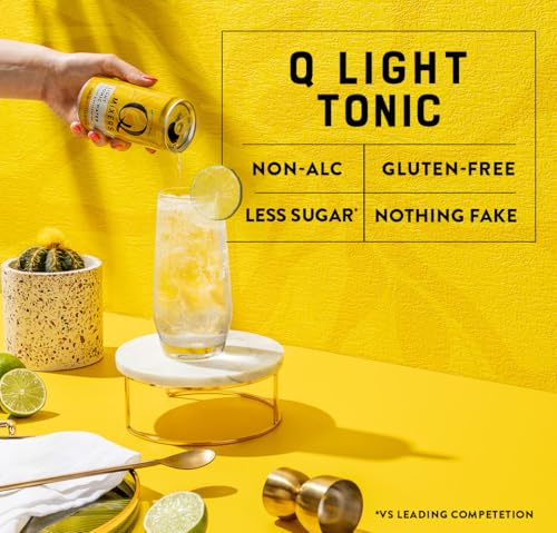 Image of Q LIGHT TONIC WATER with Real Quinine & Organic Agave - Ideal for Cocktails & Mocktails - Made with Real Ingredients, Perfectly Carbonated, & Less Sweet - 20 Calories per Can - 7.5 Fl Oz (Pack of 24)