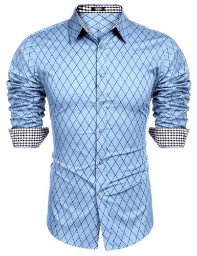 Chemise hommes bleu décontractée COOFANDY à col boutonné et manches longues