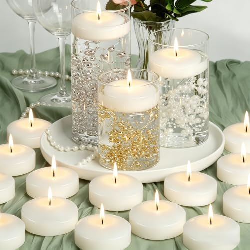 Auralome Floating Candles 3-Inch - Large White 12 Pack 8-10 Hour Slow Burn