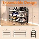 3-Tier Rack de chaussures extensible pour placard, Organisateur de chaussures,17-31-Sac de chaussures réglable,Convient pour les petits espaces,Small Front Door Armbe Shoe Stand,Sturdy Metal,Black