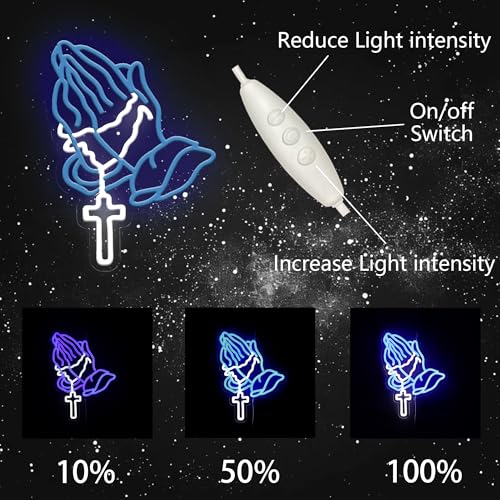 Image of Praying Hands Neon Sign, USB Powered LED Light for Faith Decor | Prayer Wall Decor for Bedroom, Worship Room, Believers Space, Party Decoration and Faith Gift