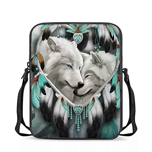 chaqlin Traumfänger Wolf Umhängetasche für Unisex Mädchen Jungen Mini Handy Crossbody Schulter Rucksack Damen Shopper Tote Handtasche Geldbörse Münze Geldbeutel