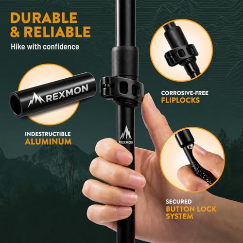 Image of Foldable Trekking Pole for Hiking & Trekking | Adjustable Up to 125 cm | Lightweight Aluminum Walking Stick with EVA Grip, Flip Lock, Snow Basket & Carry Bag 1 Piece
