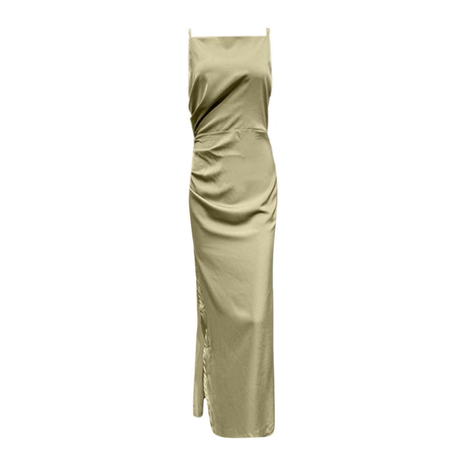 2025 - Damen-Satin-Slip-Kleid mit Wasserfallkragen, rückenfrei, gerüscht, figurbetont, Midi-Kleid, Damenkleider für Arbeit, Herbst