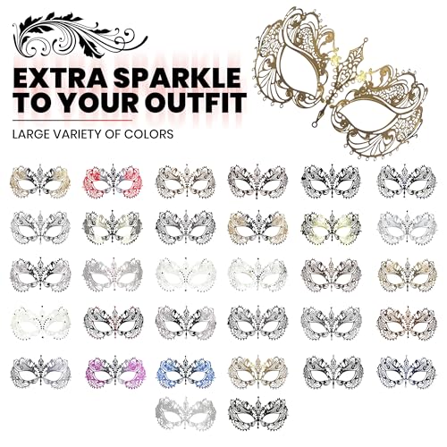 Image of Masquerade Mask for Women with Rhinestones - Elegant Metal Half Face Mask for Masquerade Parties, Mardi Gras, & Themed Events