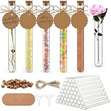 Zikenis 50 Pcs tubes à essai avec bouchons en liège,16 x 150 mm,avec 50 étiquettes en papier kraft,50 Pcs de corde de chanvre et 2 entonnoir, pour liquides,bonbons,épices,épices,décoration de mariage