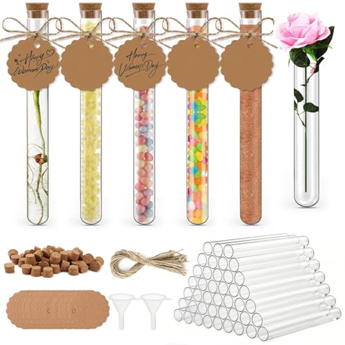 Zikenis 50 Stück Reagenzglas mit Korken, Kunststoff Reagenzgläser mit Korken,