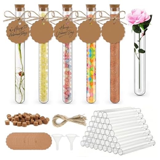 Zikenis 50 Stück Reagenzglas mit Korken, Kunststoff Reagenzgläser mit Korken, mit 50 Stück Kraftpapieranhänger+50 Stück Hanfseil+2 Trichter+50 Etiketten, für Liquids Bonbons Spices Deko (150 x16 mm)