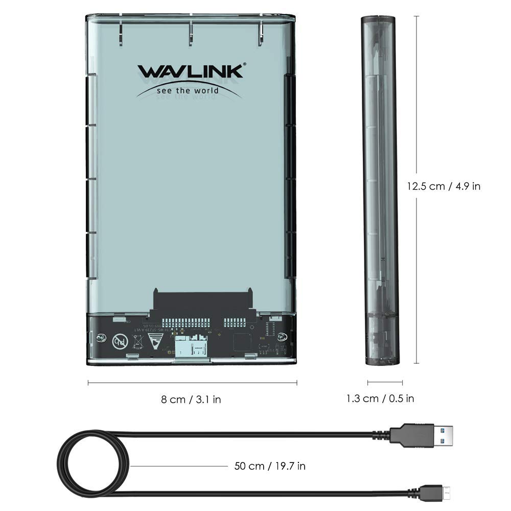 WAVLINK USB 3.0 Drive SATA Dur Externe du boîtier 2,5 Pouces SATA I/II/III Disque Dur SSD Disque Dur Support Box Clair