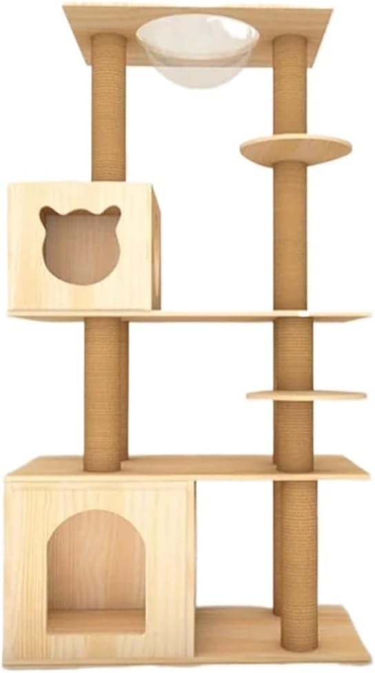 Solid Wood Large Cat Climbing Frame - Multi-Story Tree House with Scratching Board for Cats