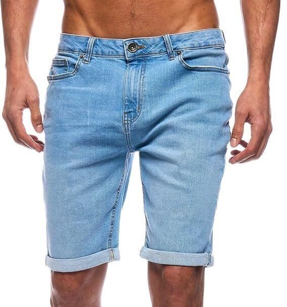 iProfash Pantalones cortos vaqueros para hombre, bermudas, corte ajustado, para hombre, (Short 717-02) L Azul, 30W Corto