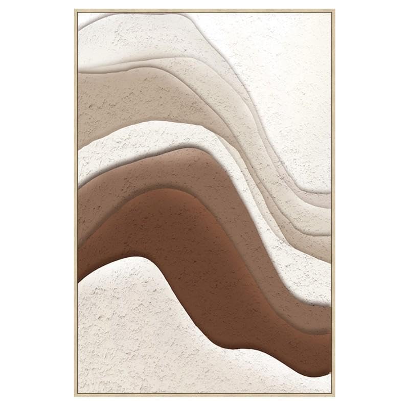 Tableau sur toile abstrait blanc et marron avec cadre en bois 80x120 cm