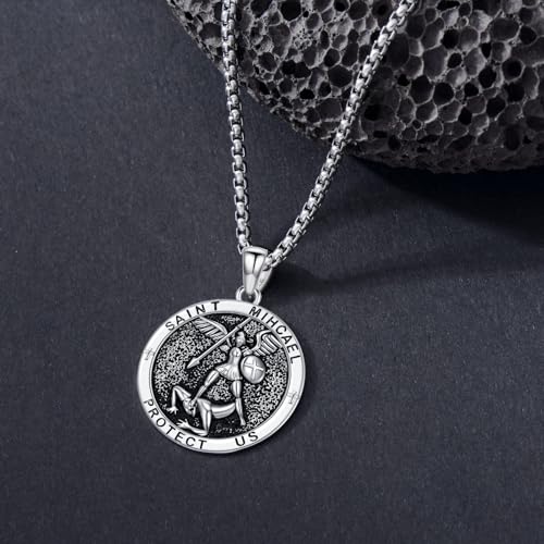 Saint Jude/Michael/Muerte/Benedict/Mary/Dymphna Necklace for Men Sterling Silver Pendant Necklaces Prtotect Jewelry Gifts for Men Women3
