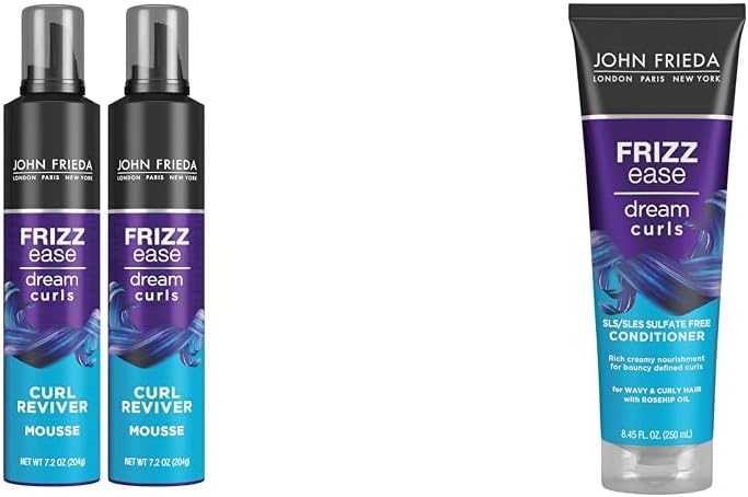 John Frieda Frizz Ease Curly Hair Reviver Mousse for Enhancing Curls with Soft, Flexible Hold & Dream Curls Conditioner for Hydrating and Defining Wavy Styles