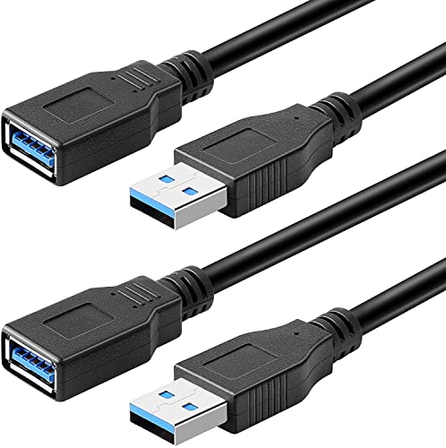 PASOW 2 Pack USB 3.0 Extension Cable SuperSpeed Type A Male to Female Extender Cord (3FT)
