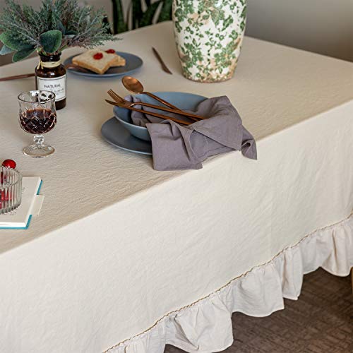 Retro-Farmhouse-Ruffle-Tablecloth-Cotton-Flounces-Trim-Washable-Table-Cover-Tablecloths-for-Rectangle-Table-Baby-Shower-Kitchen-Party-Wedding-Decor-Off-White-60×120 Retro Farmhouse Ruffle Tablecloth Cotton Flounces Trim Washable Table Cover Tablecloths for Rectangle Table Baby Shower Kitchen Party Wedding Decor Off White 60×120