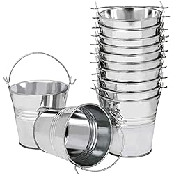 Macetas Metálicas En Lamina LATERN 12 Piezas Metalico Mini Macetas Colgantes, 6CM Macetas Cubo de Flores Colgantes con Mango Desmontable para Balcón Valla Jardín Decoración del Hogar (Plata)