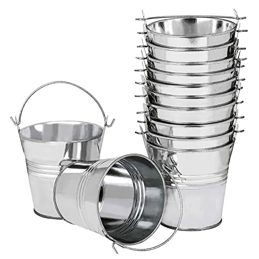 LATERN 12 Piezas Metalico Mini Macetas Colgantes, 6CM Macetas Cubo de Flores Colgantes con Mango Desmontable para Balcón Valla Jardín Decoración del Hogar (Plata)