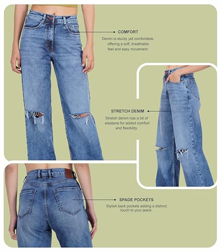 Image of i'sol Jeans for Women | Baggy Jeans for Women High Waist | Wide Leg Jeans for Woman | Bell Bottom Jeans