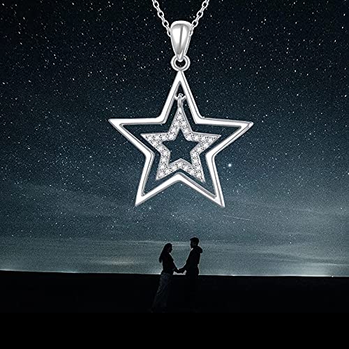 Alphm S925 Sterling Silver Double Stars Necklace Pentagram Pendant Jewelry For Women Gift #TOP5