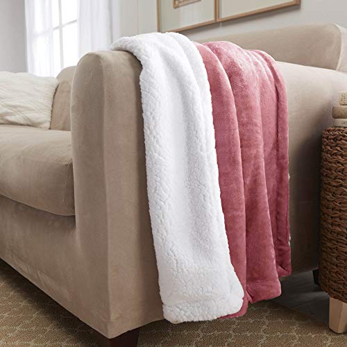 Genteele Sherpa Throw Blanket Super Soft Reversible Ultra Luxurious Plush Blanket, 50 x 60 inches, Light Mahogany/White