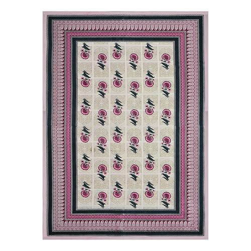 Image of 100% Cotton Single Bedsheet with 1 Pillow Cover | 240 TC Pure Cotton Flat Bed Sheet | Traditional Jaipuri Printed Bedding Set | Soft & Breathable | 60 x 90 Inch (Rangmahal Single 02)