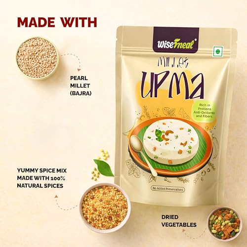 Image of WiseMeal Multi Millet Upma Mix | High Protein & High Fiber Instant Breakfast | No Added Preservatives | Easy to Cook Healthy Indian Breakfast | Weight Management Friendly | Traditional South Indian Upma Mix | Pack of 4