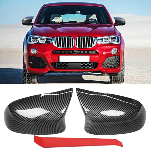Jaronx Compatible with BMW Mirror Cover X3 F25 LCI 2014-2018/X4 F26 2015-2017/X5 F15 2014-2018/X6 F16 2015-2019,Clip-on Left&Right Side Ox Horn Style Rearview Mirror Caps for BMW(Carbon Fiber Pattern)