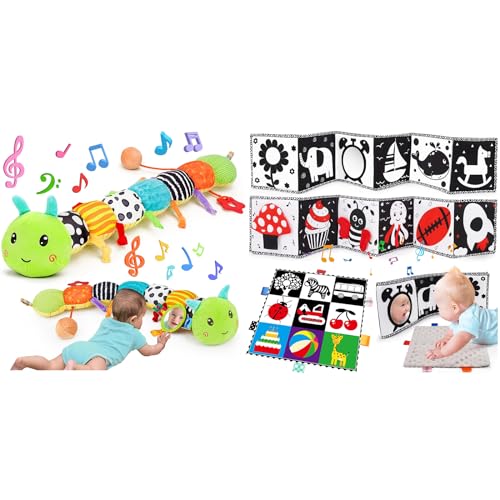 Image of Baby Sensory Toy 0-3 Month Music Animal Stuffed Caterpillar Toy for Infant 0-3-6 Month Tummy Time with Black and White High Contrast Baby Toys 0-6-12 Months Soft Sensory Books