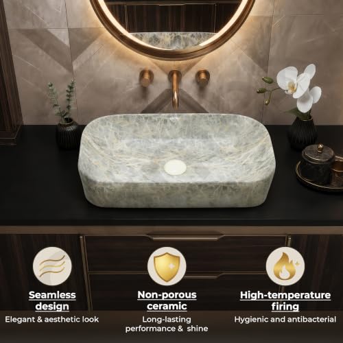 Image of Plantex Ceramic Wash Basin for Bathroom /Over Counter Bathroom Sink /Designer Hand Wash Sink for Home /Office /Hotel (21.5x14x5 Inch)