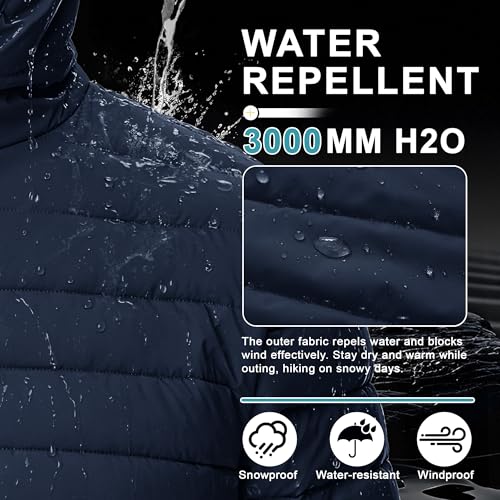 Image of Cotrasen Mens Puffer Jacket Sherpa Lined Water Resistant Hooded Full Zip Mid-Weight Warm Insulated Winter Coat