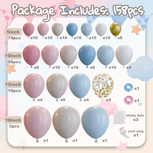 Image of 158pcs Gender Reveal Balloons Arch Kit, Dusty Pink Blue Gold Sand White for Gender Reveal Boho Bridal Bear Birthday Party Supplies Boy or Girl Baby Shower Decorations (Pack of 2)