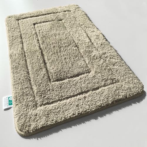 KARAT Badteppich Atlantis - extra flauschig & schnelltrocknend - Badezimmerteppich mit rutschsicherer Rückseite - Badematte Duschvorleger (60 x 100 cm, Beige)