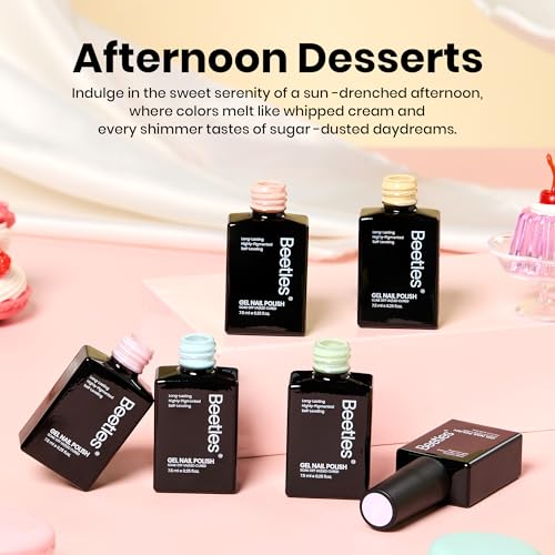 Image of Beetles Pastel Gel Polish Set - Afternoon Desserts Collection, 6 Colors Pastel Purple Yellow Blue Pink Trendy Colors Uv LED Lamp Salon DIY at Home Nails Gifts for Women Nails