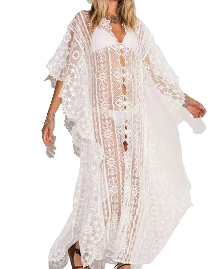 Robe de bain en dentelle de luxe COV0020B - Sortie de bain au crochet pour silhouette raffinée