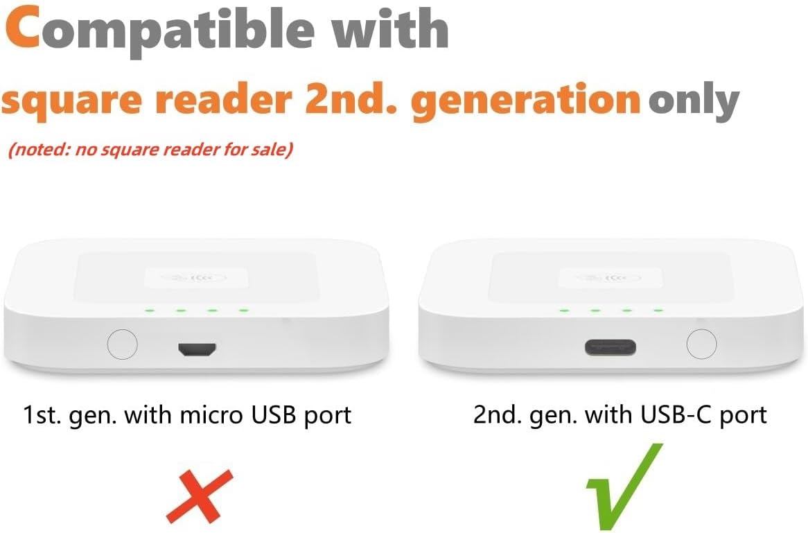 Square Dock for Square Reader 2nd Generation, Holder Stand for Square Card Reader 2nd Generation, Smart Anti-Sleep Button Portable Anti-Slip (Cable and Wall Charger Included, No Device