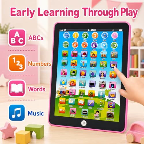 Kids Tablet -Learning Pad,with 6 Games to Learn Music/Words/Learning Letters / Alphabet,Education Tablet for Kids for Boys & Girls 3 Years Up (Pink) view 2