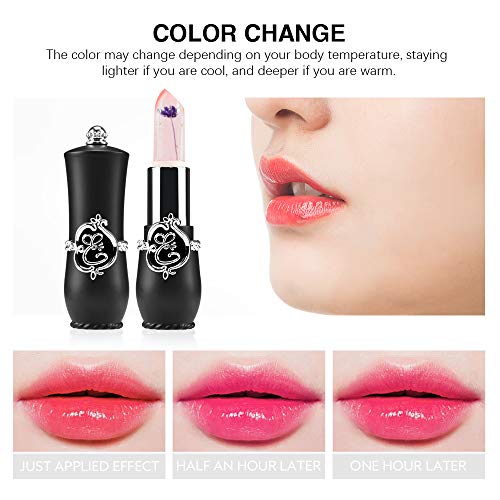 Ownest 6PCS Crystal Flower Jelly Lipstick Set, Long Lasting Nutritious Lip Balm Lips Moisturizer Magic Temperature Color Change Lipstick-Black - Thumbnail 5