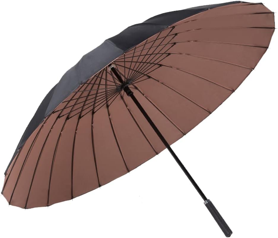 Walking Stick Umbrella 190T 24 Ribs Double Canopy Long Handle Straight Anti-UV Sun/Rain Windproof Golf Umbrella,Coffee